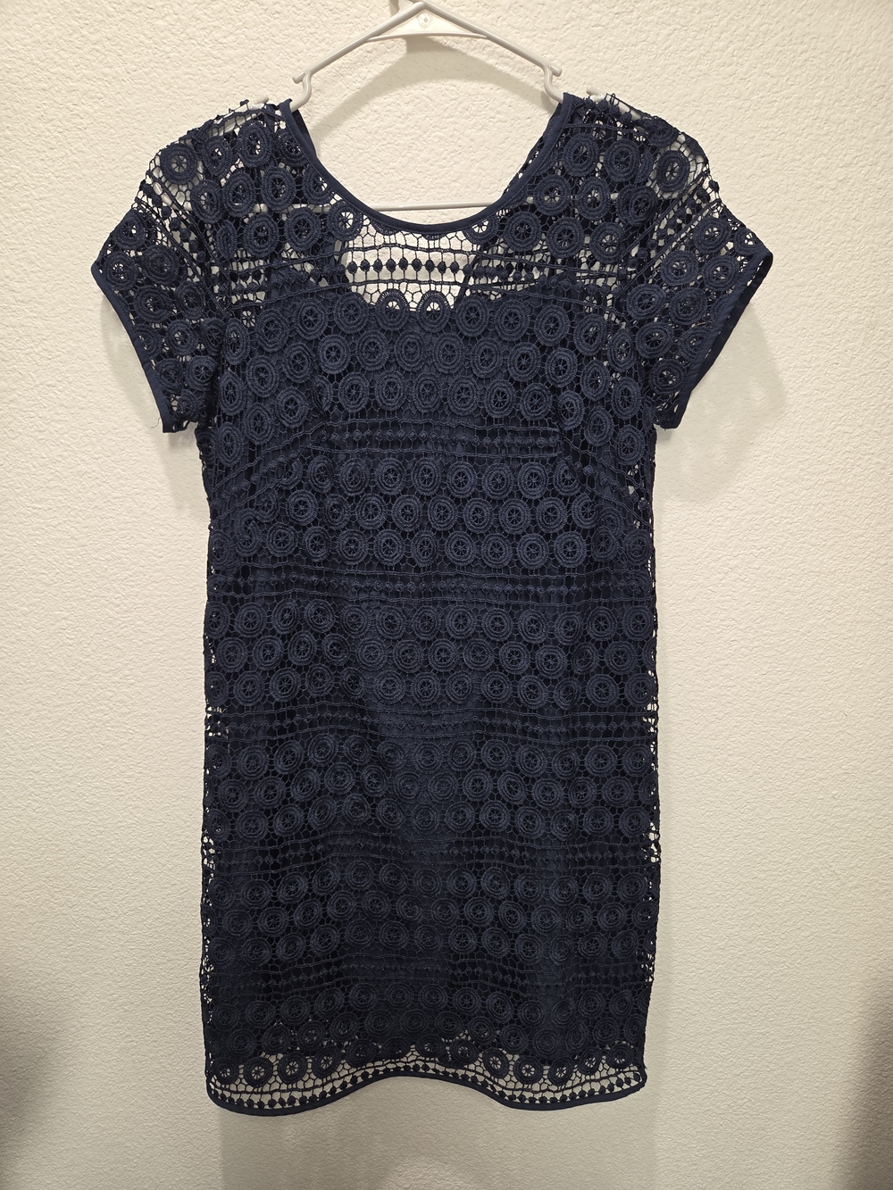 LOFT Petite Lace Overlay Dress - Navy
